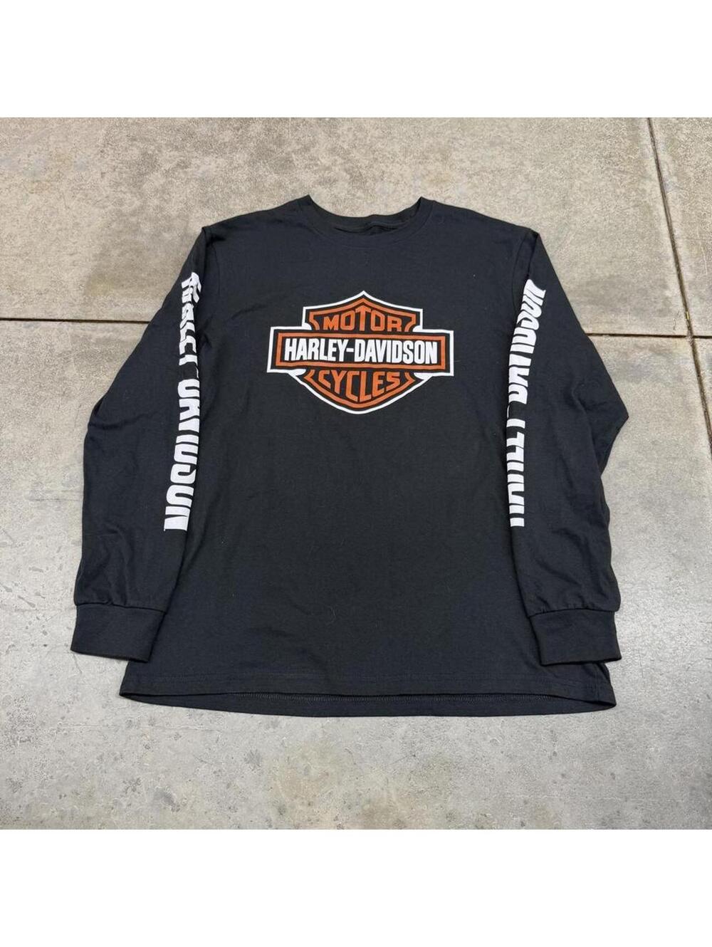 vintage harley davidson black big logo sleeve print shirt size large